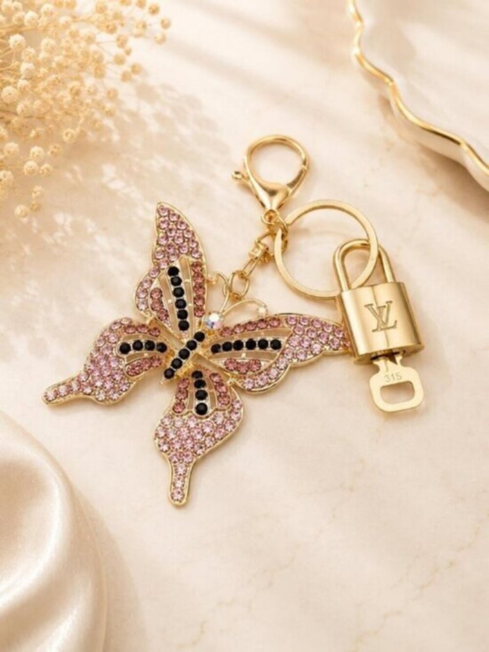 Louis Vuitton Gold Lock 🔒 Authentic LV Key + Unbranded Butterfly Bag Charm
